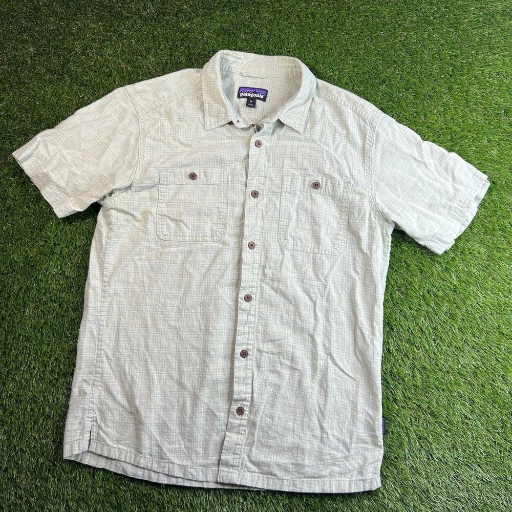 Patagonia Hemp Organic Cotton Button Up Shirt Light Green Outdoor Mens Medium - Picture 1 of 7
